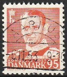 FRIMÆRKER DANMARK | 1952-53 - AFA 343 - Fr. IX 95 øre orangerød - Lux Stemplet Aarhus